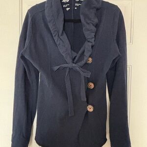 Navy Button-Up Cardigan with Bow Detail
